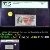 PCGS 1870's US Fractional Currency 15¢ Fourth Issue Fr-1271 Graded xf40 By PCGS