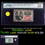 1874 25c Fractional Currency, 5th Issue, Short Key Fr-1309  Graded au58 By PMG
