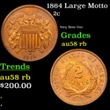 1864 Large Motto Two Cent Piece 2c Grades Au/Bu Slider RB