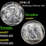 1941-d Walking Liberty Half Dollar 50c Grades GEM++ Unc