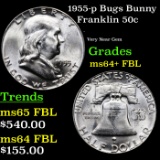 1955-p Bugs Bunny Franklin Half Dollar 50c Grades Choice Unc+ FBL