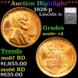***Auction Highlight*** 1928-p Lincoln Cent 1c Graded ms66+ rd By SEGS (fc)