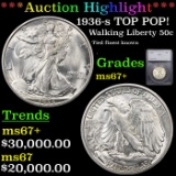 ***Auction Highlight*** 1936-s TOP POP! Walking Liberty Half Dollar 50c Graded ms67+ By SEGS (fc)