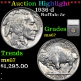 ***Auction Highlight*** 1936-d Buffalo Nickel 5c Graded ms67 By SEGS (fc)