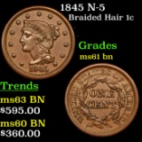 1845 N-5 Braided Hair Large Cent 1c Grades Unc+ BN