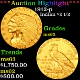 ***Auction Highlight*** 1912-p Gold Indian Quarter Eagle $2 1/2 Grades Select Unc (fc)