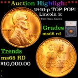 ***Auction Highlight*** 1940-p TOP POP! Lincoln Cent 1c Graded ms68 rd By SEGS (fc)