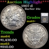 ***Auction Highlight*** 1907-d Barber Quarter 25c Graded ms63+ By SEGS (fc)