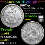 ***Auction Highlight*** 1867-p Seated Liberty Quarter 25c Graded ms64 By SEGS (fc)