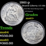 1861-p Seated Liberty Half Dime 1/2 10c Grades Select+ Unc