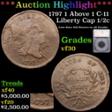 ***Auction Highlight*** 1797 1 Above 1 C-11 Liberty Cap half cent 1/2c Graded vf30 By SEGS (fc)
