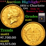 ***Auction Highlight*** 1851-c Charlotte Gold Dollar $1 Graded ms61 By SEGS