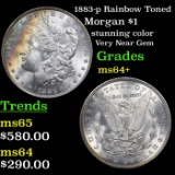 1883-p Rainbow Toned Morgan Dollar $1 Grades Choice+ Unc