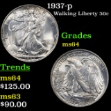 1937-p Walking Liberty Half Dollar 50c Grades Choice Unc