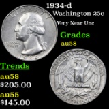 1934-d Washington Quarter 25c Grades Choice AU/BU Slider