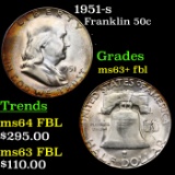 1951-s Franklin Half Dollar 50c Grades Select Unc+ FBL