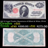 1917 $1 Legal Tender, Signatures of Elliott & White, FR-38 Grades vf+