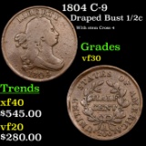 1804 C-9 Draped Bust Half Cent 1/2c Grades vf++