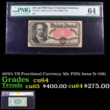 1870's US Fractional Currency 50c Fifth Issue fr-1381 Graded cu64 By PMG