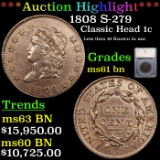 ***Auction Highlight*** 1808 S-279 Classic Head Large Cent 1c Graded ms61 bn By SEGS (fc)