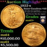 ***Auction Highlight*** 1922-s Saint-Gaudens $20 Gold Graded Select+ Unc By USCG (fc)