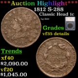 ***Auction Highlight*** 1812 S-288 Classic Head Large Cent 1c Graded vf35 details By SEGS (fc)