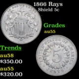 1866 Rays Shield Nickel 5c Grades Choice AU