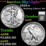 ***Auction Highlight*** 1919-s Walking Liberty Half Dollar 50c Graded au55 By SEGS (fc)