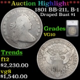 ***Auction Highlight*** 1801 BB-211, B-1 Draped Bust Dollar $1 Graded VG10 By SEGS (fc)