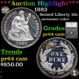 Proof ***Auction Highlight*** 1883 Seated Liberty Dime 10c Graded pr64 cam By SEGS (fc)