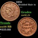 1851 Braided Hair Large Cent 1c Grades Choice AU/BU Slider RB