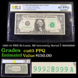 PCGS 1985 $1 FRN St.Louis, MI Intresting Serial # 99928999 Graded cu63 PPQ By PCGS