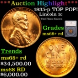 ***Auction Highlight*** 1935-p TOP POP! Lincoln Cent 1c Graded ms68+ rd By SEGS (fc)