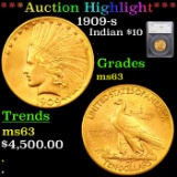 ***Auction Highlight*** 1909-s Gold Indian Eagle $10 Graded ms63 By SEGS (fc)