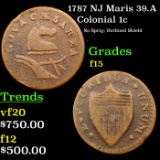 1787 NJ Maris 39.A Colonial Cent 1c Grades f+