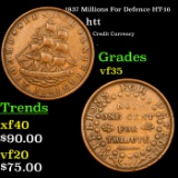 1837 Millions For Defence HT-16 Hard Times Token 1c Grades vf++