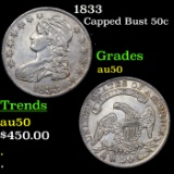 1833 Capped Bust Half Dollar 50c Grades AU, Almost Unc