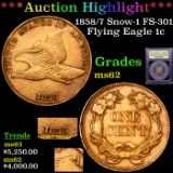 ***Auction Highlight*** 1858/7 Snow-1 FS-301 Flying Eagle Cent 1c Graded Select Unc By USCG (fc)