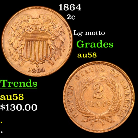1864 Two Cent Piece 2c Grades Choice AU/BU Slider