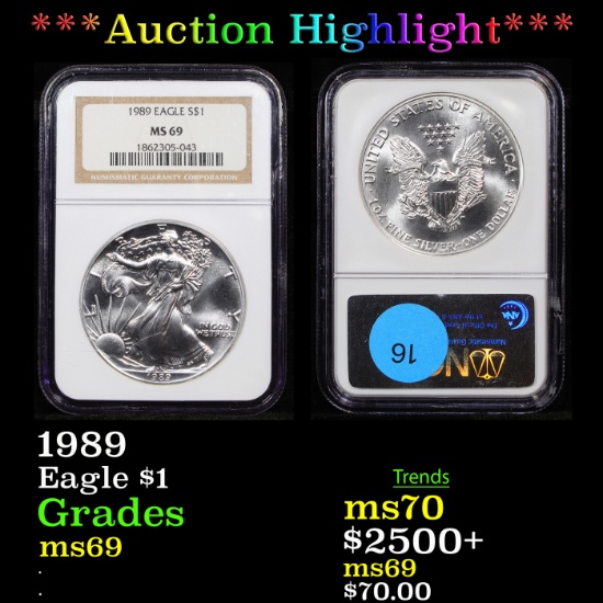 ***Auction Highlight*** 1989 Silver Eagle Dollar $1 Graded ms69 By NGC (fc)