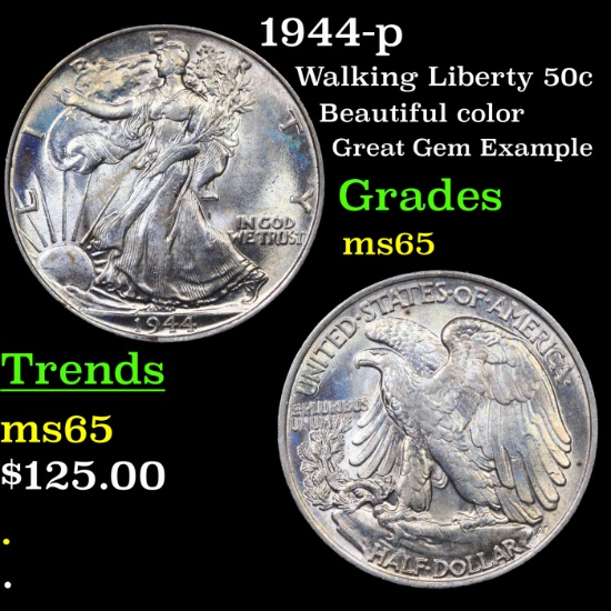 1944-p Walking Liberty Half Dollar 50c Grades GEM Unc