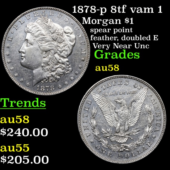 1878-p 8tf vam 1 Morgan Dollar $1 Grades Choice AU/BU Slider