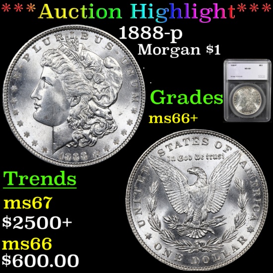 ***Auction Highlight*** 1888-p Morgan Dollar $1 Graded ms66+ By SEGS (fc)