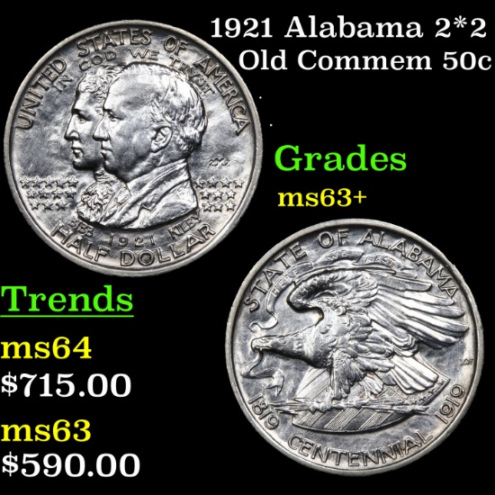 1921 Alabama 2*2 Old Commem Half Dollar 50c Grades Select+ Unc