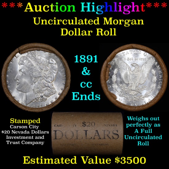 ***Auction Highlight*** 1891 & CC Uncirculated Morgan Dollar Shotgun Roll (fc)