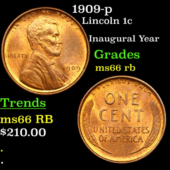 1909-p Lincoln Cent 1c Grades GEM+ Unc RB