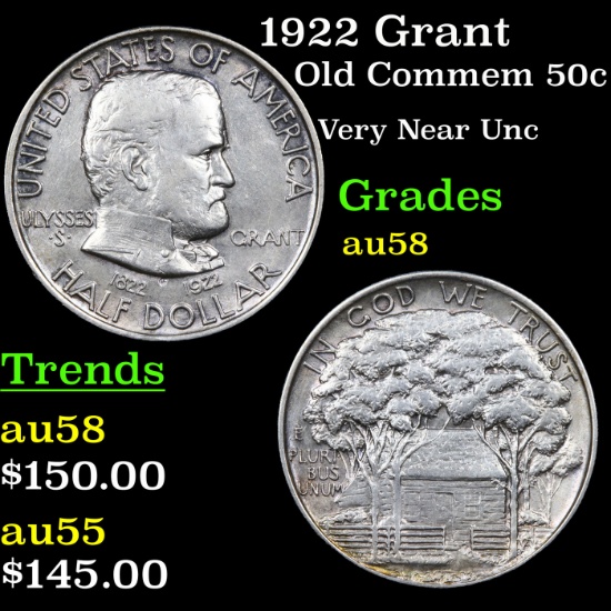 1922 Grant Old Commem Half Dollar 50c Grades Choice AU/BU Slider