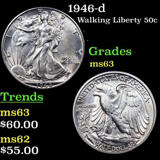 1946-d Walking Liberty Half Dollar 50c Grades Select Unc