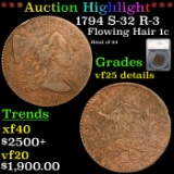 ***Auction Highlight*** 1794 S-32 R-3 Flowing Hair large cent 1c Graded vf25 details By SEGS (fc)