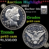 Proof ***Auction Highlight*** 1907 Barber Half Dollars 50c Graded pr63 cam By SEGS (fc)